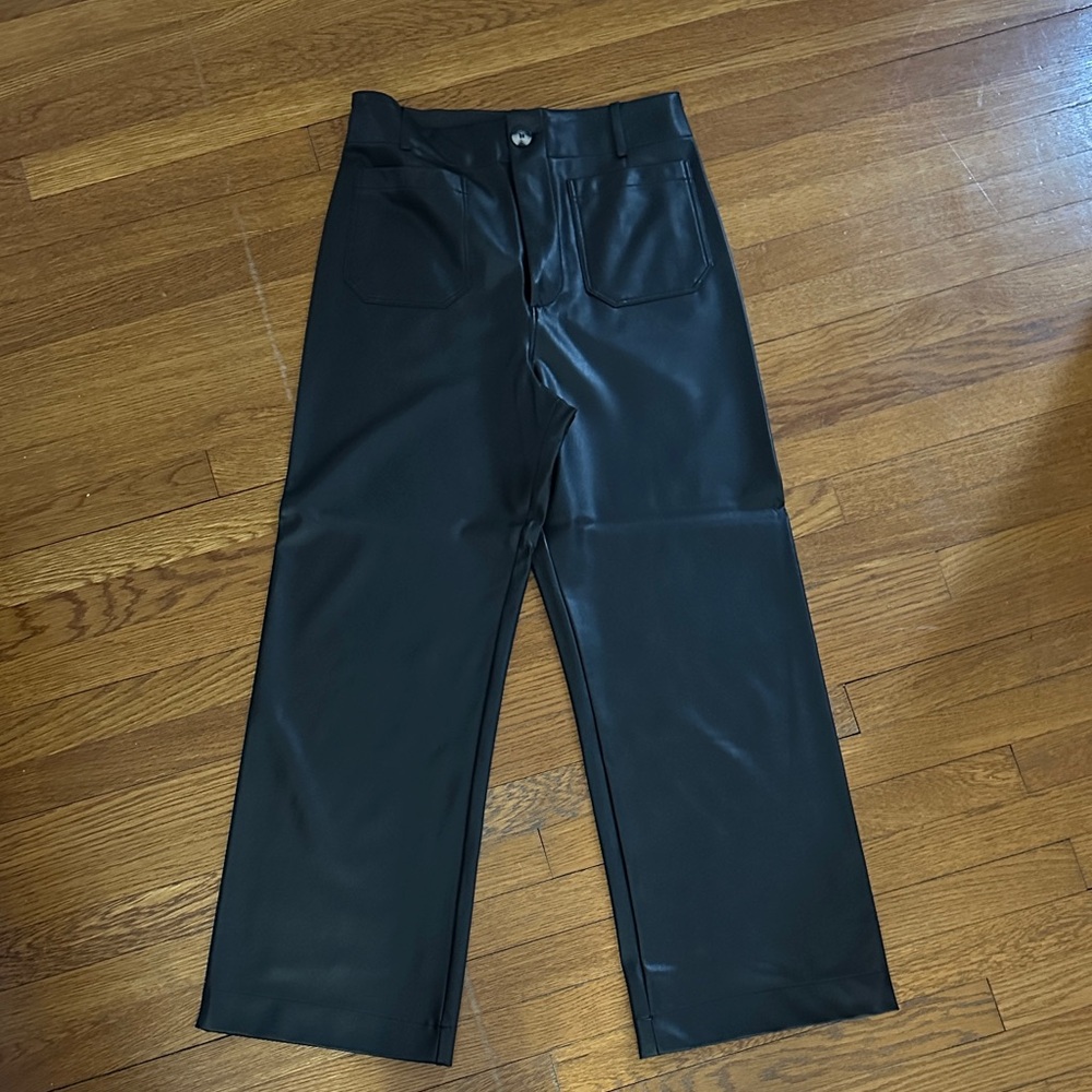 Anthropologie Maeve Black Faux Leather Wide-Leg Pants